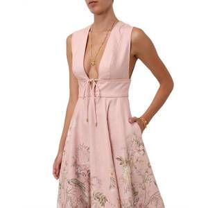 knee length dresses for ladies Zimmermann Silk Wrap Midi Dress Navy